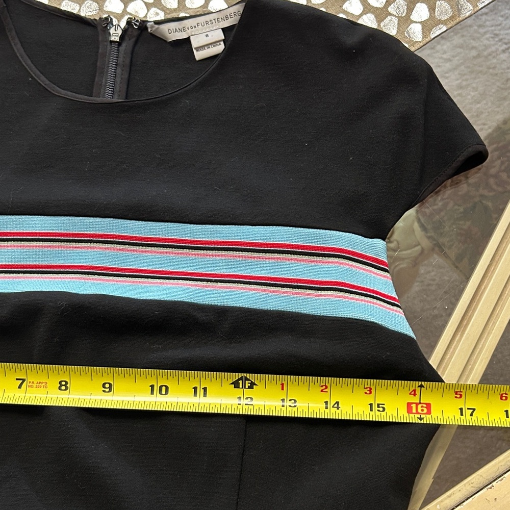 Elegant Black Midi Dress with Colorful Stripes - Picture 7 of 7